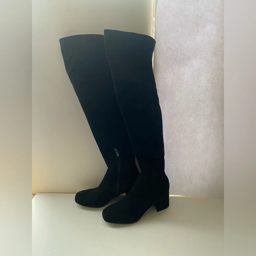 Nine West Blocky 02 black suede thigh high over the knee boots 8.5